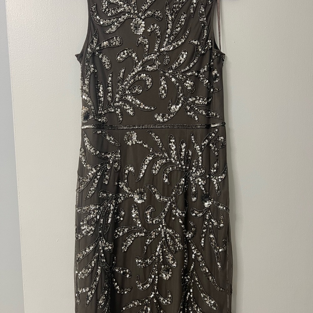 Adrianna Papell Black and Silver Sequin Midi Dress
